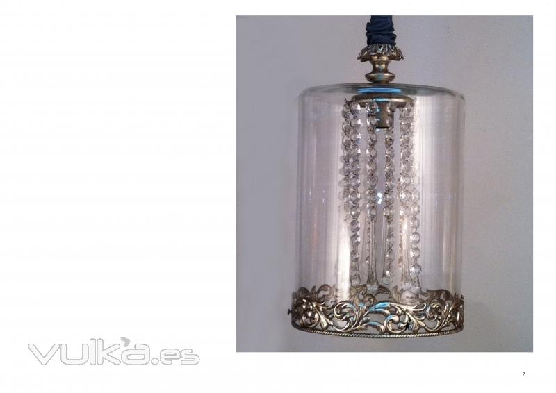 Colgante AMELIA en pan de plata y cristal transparente de 27.5x75cmts lmpara original y decorativa 