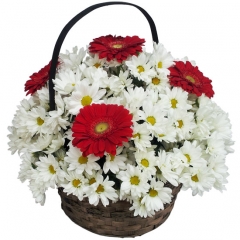 Gerberas y margaritas hacen de esta cesta de flores un regalo original para enviar a domicilio