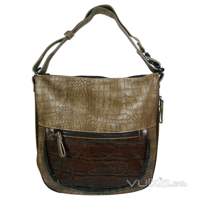 Bolso asa larga marron piel imitacion cocodrilo