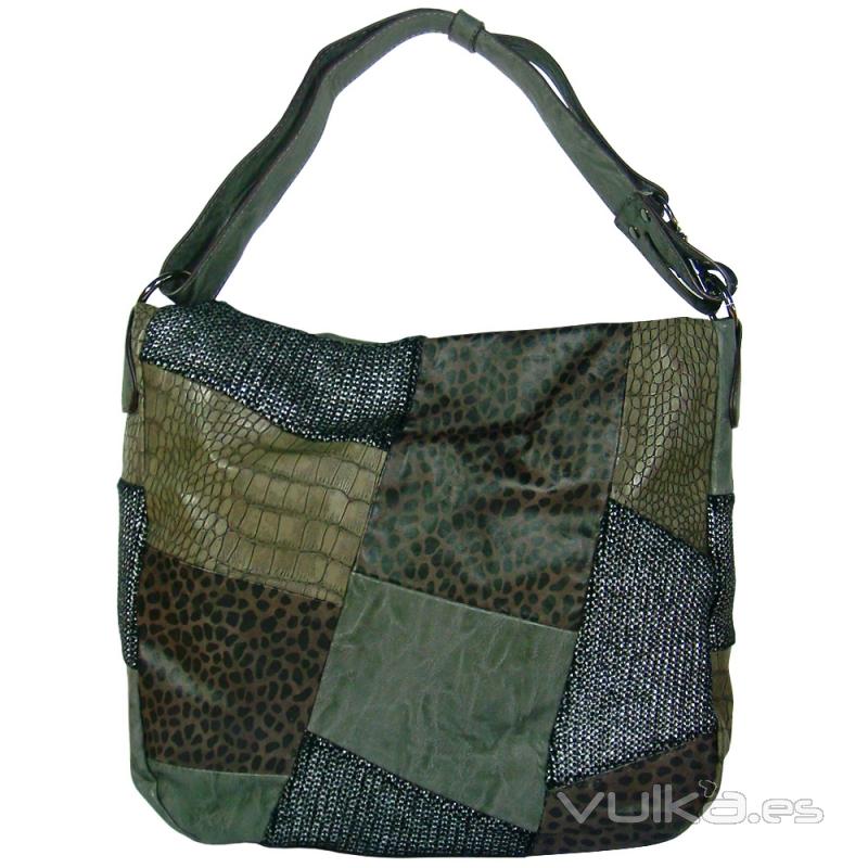 Bolso gris asa larga patchwork