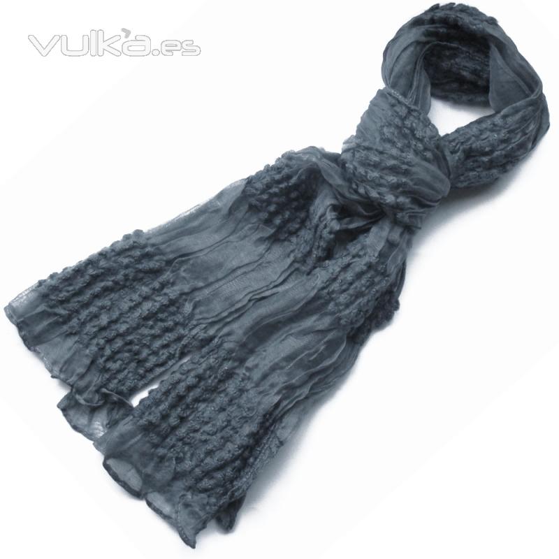 Pashmina gris de algodon con detalles en lana