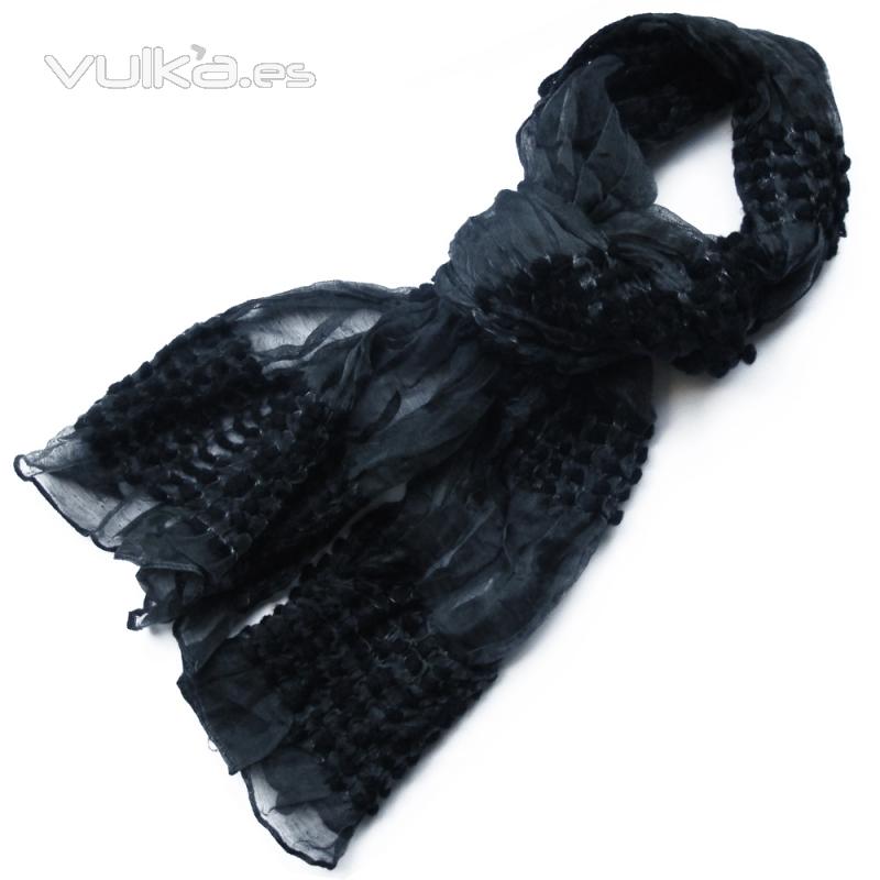 Pashmina negra de algodon con detalles en lana