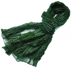 Pashmina verde de algodon con detalles en lana
