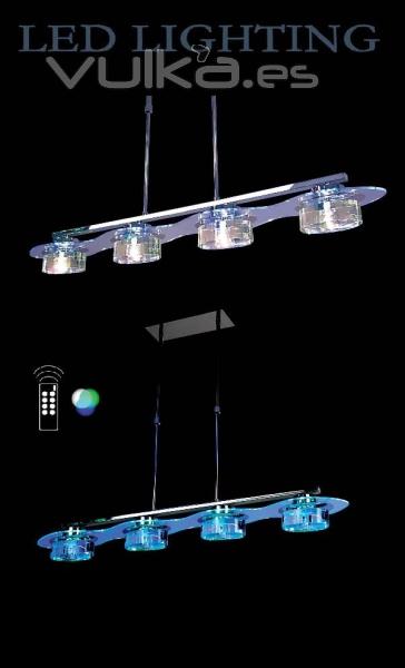 Lmpara en cristal optico facetado y leds, es  telescpica, con mando a distancia.