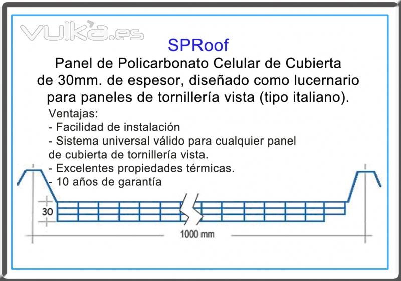 Policarbonato celular 30mm. para cubierta con tornillera vista.