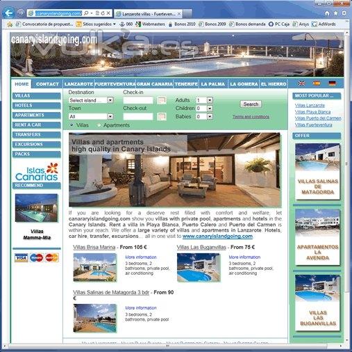Diseo y programacin a medida de pgina web para empresa de alquiler de villas en Lanzarote