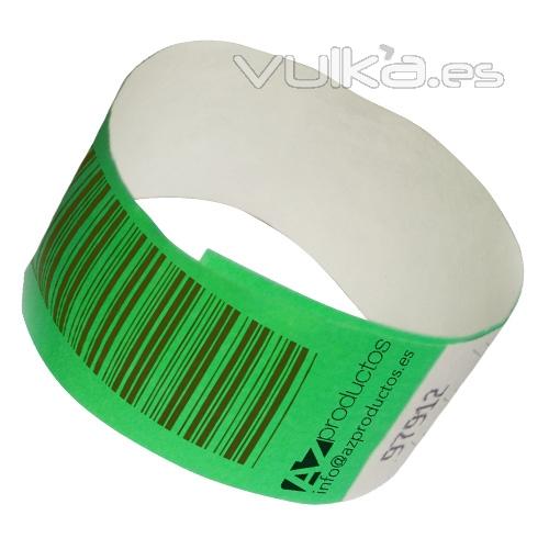 Pulsera Tyvek con impresin de logo y codigos de barra