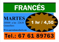 Clases de frances 1 hr / 4,50 eur - martes - granollers