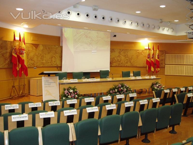 Instalacion en Sala de prensa de un ministerio: sistema de conferencia, videoproyector, pantalla etc