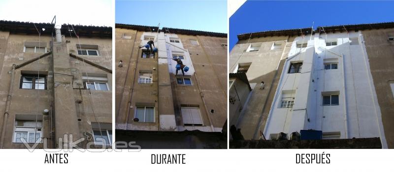 rehabilitacion de fachada de dificil acceso mediante trabajos verticales 