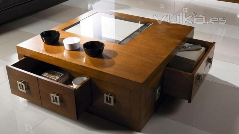 mesa de centro con cajones de madera