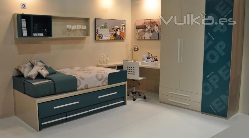 dormitorio juvenil con textil a conjunto