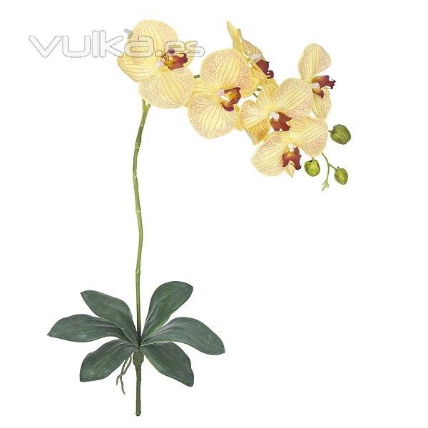 Flores artificiales. Rama orquideas artificiales latex amarilla con hojas 85 en lallimona.com