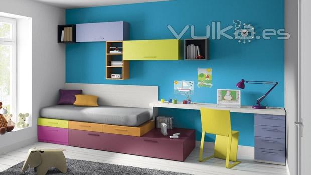 Dormitorio juvenil con muchos colores del catalogo de muebles SlanGO