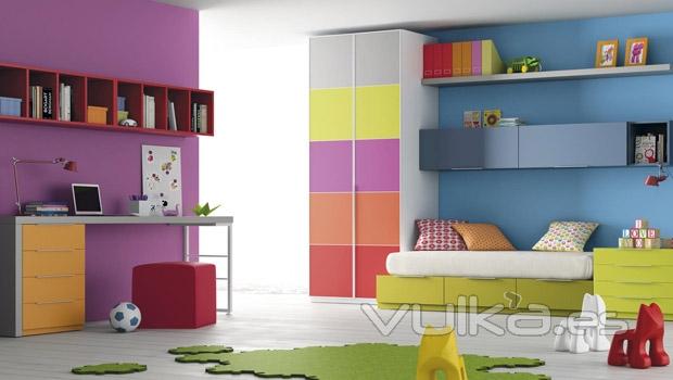Habitacion juvenil con armario de colores del catalogo de muebles SlanGO