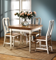 Mesa de comedor cuadrada y silla  bonanza blanco patinado y madera olmo macizo