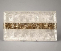 Bandeja rectangular nacar blanco cudrados dorados