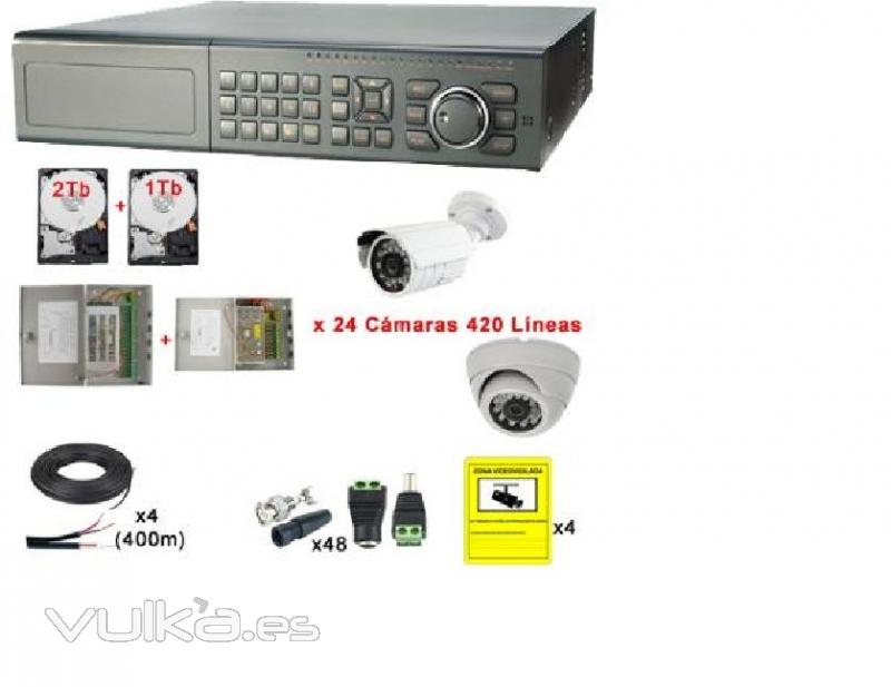 Kit 24 cámaras sony con videograbador+2 discos duros 1 y 2 Tb
