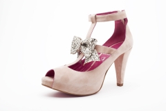 Zapato peeptoe de ante rosa con lazo glitter