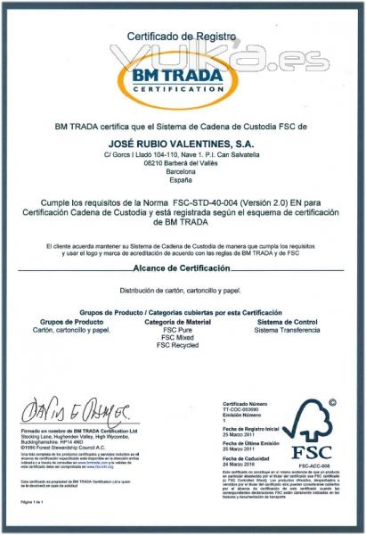 Jos Rubio Valentines SA es una empresa certificada FSC