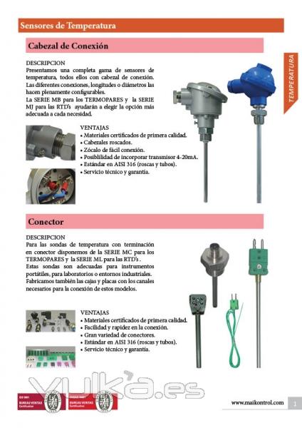 Sondas de temperartura con cabezal y conector. Aplicaciones y ventajas