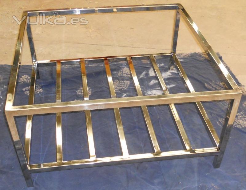 mesa de centro con cristal hecho en acero inoxidable 1000X1000 mm. (fabricamos a medida)