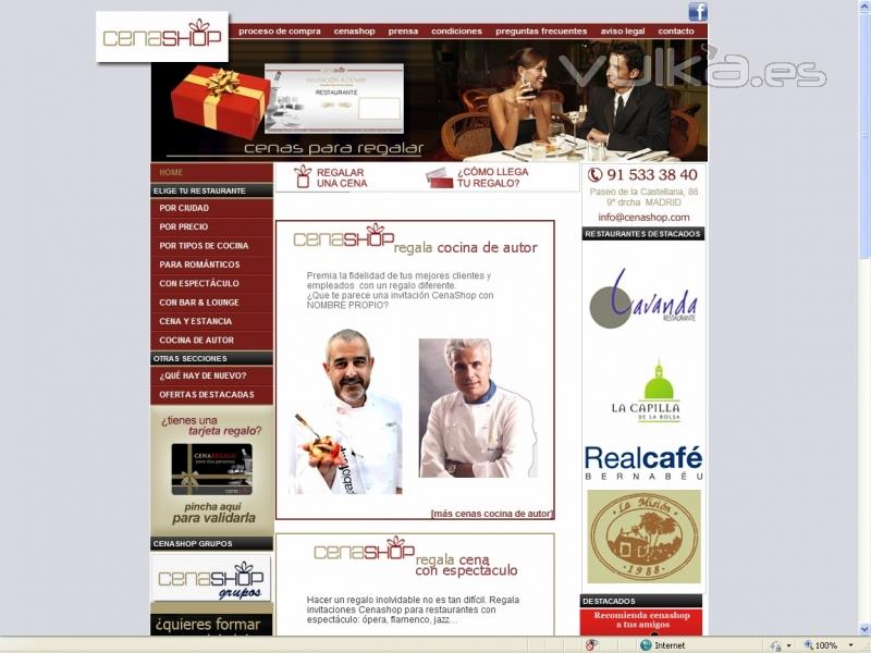 Pincha en www.cenashop.com y elige restaurante para regalar