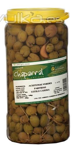 Aceitunas partidas caseras el chaparral. Aceitunas aliadas.