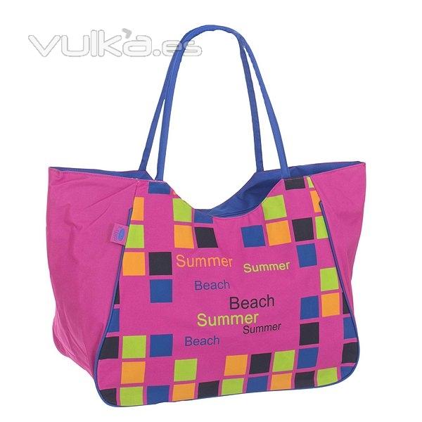 Bolsas de playa. Bolsa playa Summer cuadros cremallera fucsia en La Llimona home