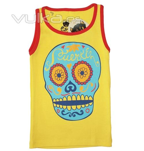 Camiseta tirantes rockera beb nio nia con estampado calavera amarilla de la marca Be Lucky Kid