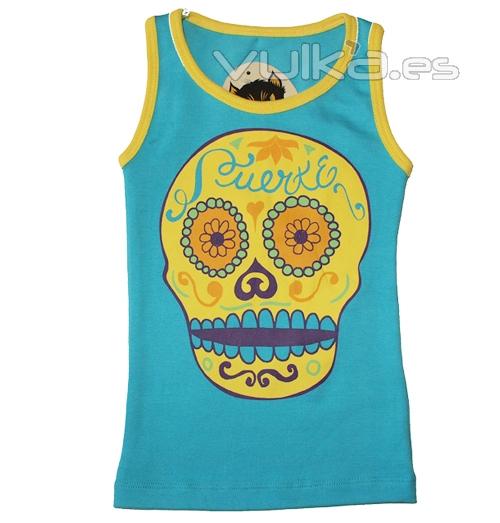 Camiseta tirantes rockera beb nio nia con estampado calavera azul de la marca Be Lucky Kids