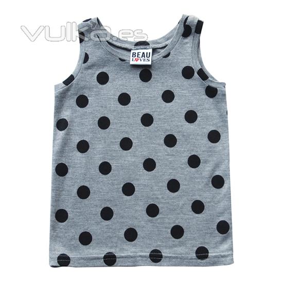 Camiseta tirantes para beb nio nia en color gris con estampado de puntitos de la marca Beau Loves