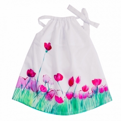 Vestido tirantes para bebé y niña en algodón hecho y pintado a mano de la marca Le Petit Mammouth