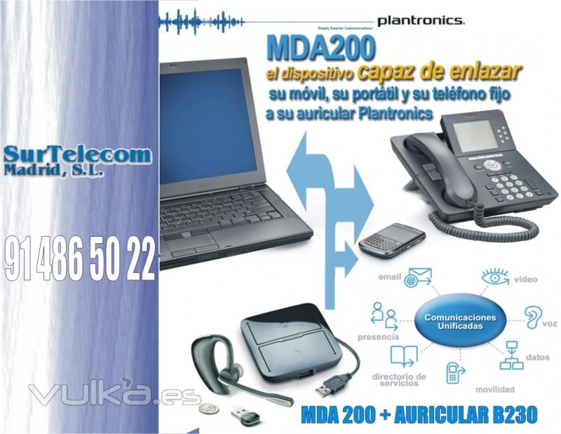 MDA200, dispositivo que enlaza el porttil, el fijo y el auricular plantronics
