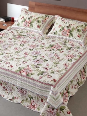 Colcha bouti ,estampada de flores ,de algodon ,con las fundas de cojines incluidas