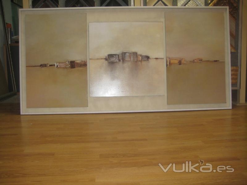 cuadro triptico latex tabla decorada 250x100
