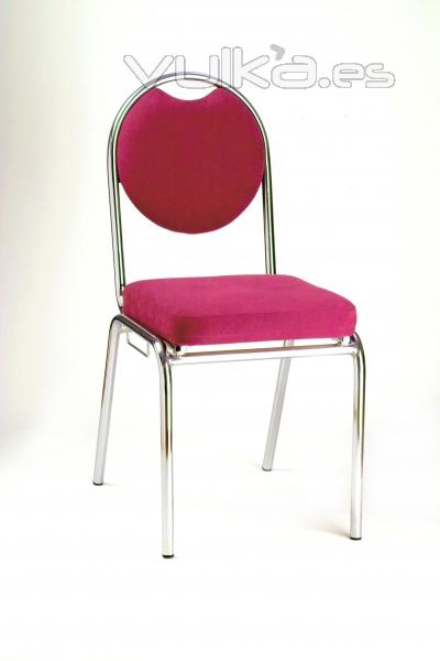 SILLA MOD. S-3. Asiento y respaldo tapizados. Cromado.