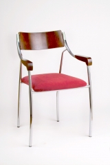 Silln mod. sn-11. asiento tapizado y respaldo madera. cromado.