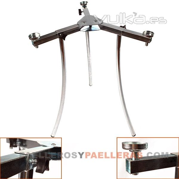 Todo tipo de soportes para paelleros, patas regulables altas 72cm, trebedes de hierro para paellas 