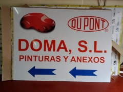 Cartel de vinilo sobre chapa aluminio lacado blanco