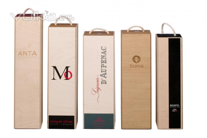 Cajas plegables de madera y cartn para vino, cava, champagne y licores