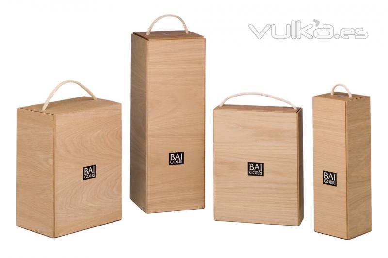 Caja plegable madera y cartn para botellas