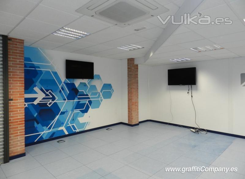 Decoracin mural con estilo tecnolgico en las oficinas de Ricopia Technologies en La Garena-Madrid