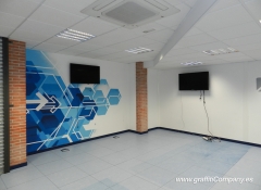 Decoracin mural con estilo tecnolgico en las oficinas de ricopia technologies en la garena-madrid