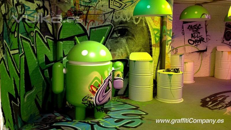 Decoracin con graffiti tradicional el stand de Android en el MWC de 2012 (Barcelona)