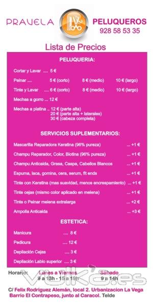 LISTA DE PRECIOS PRAVELA PELUQUEROS