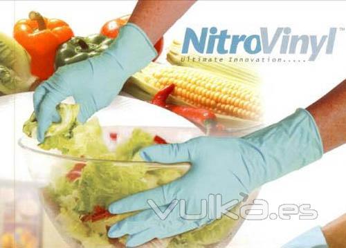 Guantes desechables nitrilo vinilo para alimentaria sin polvo Rubberex