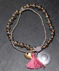 Pulsera doble y pompones, varios colores