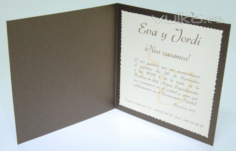 Invitacin de Boda. Modelo dptico cuadrado con cartulina verjurada blanca y Galaxy cobre