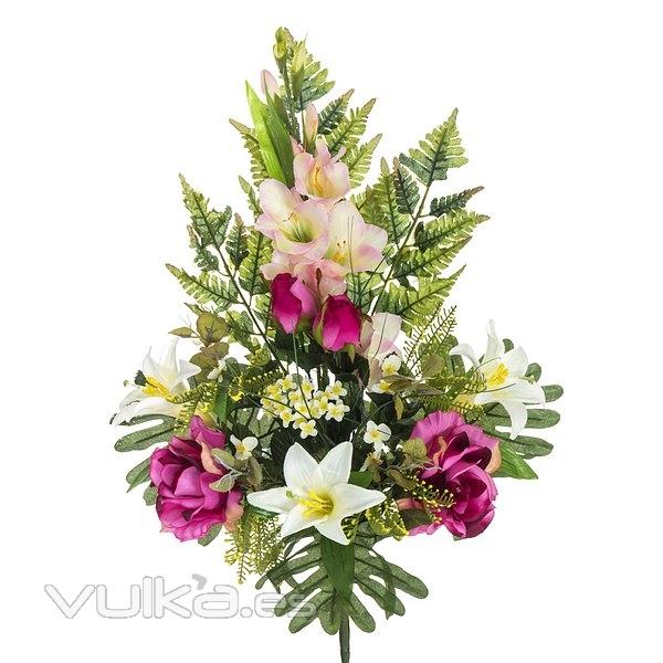 Todos los Santos. Ramo artificial flores rosas gladiolos azucenas cereza 68 en La Llimona